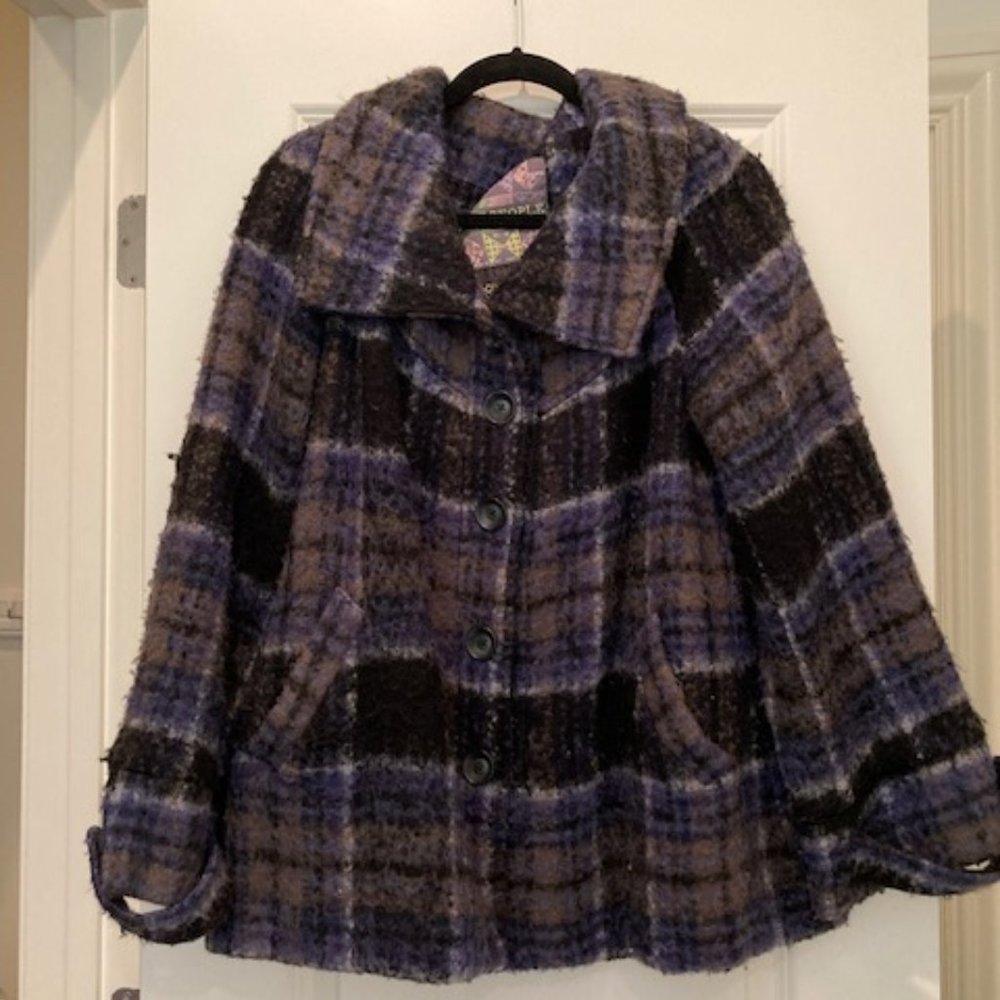 Free People M Checked Coat - Used